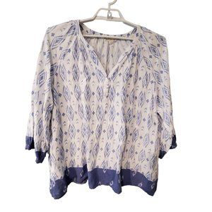 Artisan NY top womens size 2X tunic white blue linen blend 3/4 sleeve